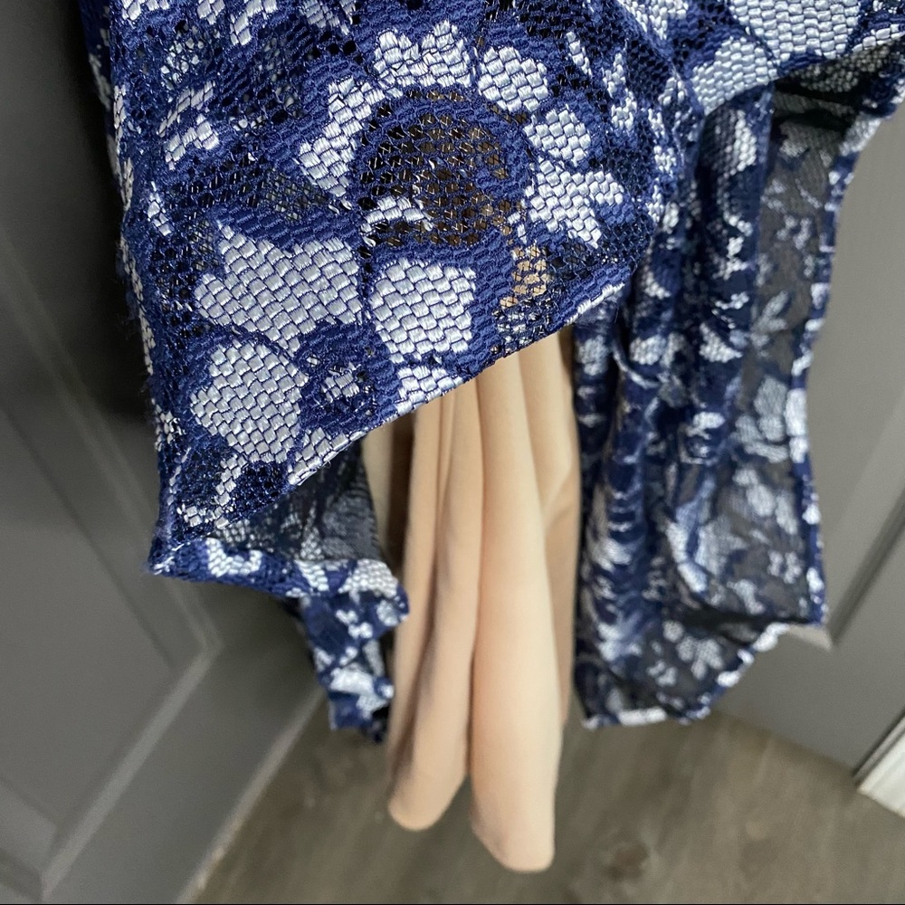 ๐ฅ๐พ Xscape New Sparkle / Lace Overlay Formal Dress Navy White Silver 6 - Picture 11 of 17